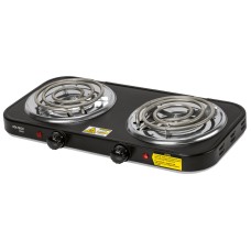 Parrilla eléctrica 2 quemadores en espiral, negra, Basic